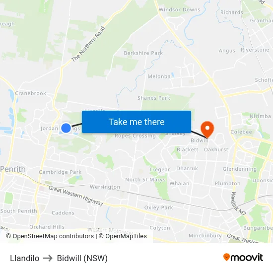 Llandilo to Bidwill (NSW) map