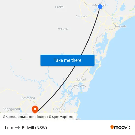 Lorn to Bidwill (NSW) map
