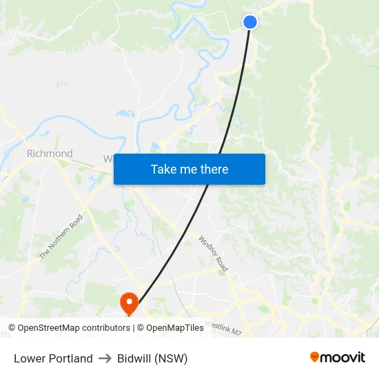 Lower Portland to Bidwill (NSW) map