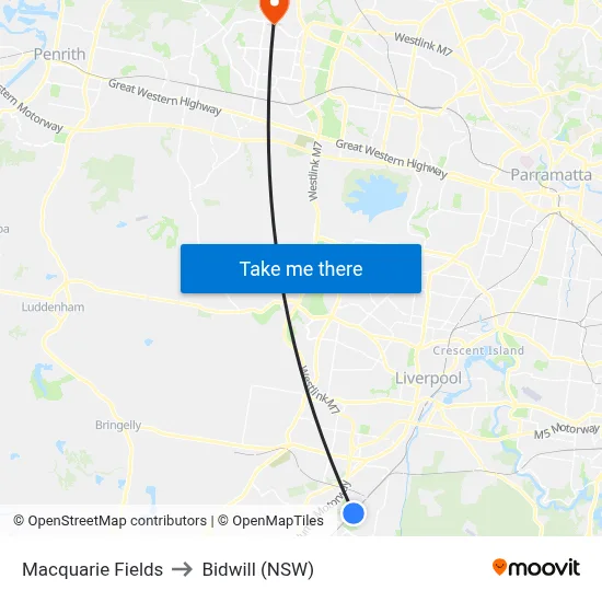 Macquarie Fields to Bidwill (NSW) map