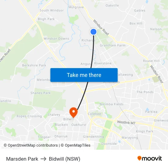 Marsden Park to Bidwill (NSW) map