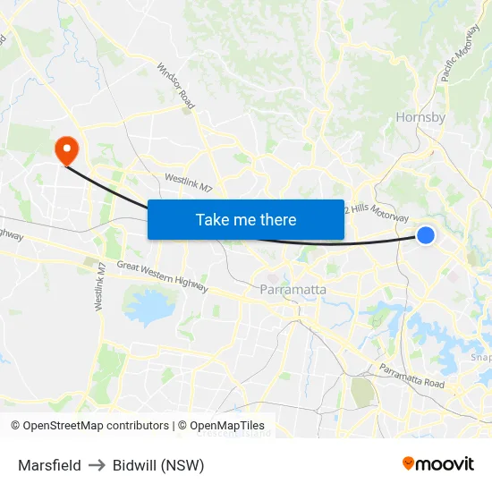 Marsfield to Bidwill (NSW) map