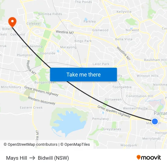 Mays Hill to Bidwill (NSW) map