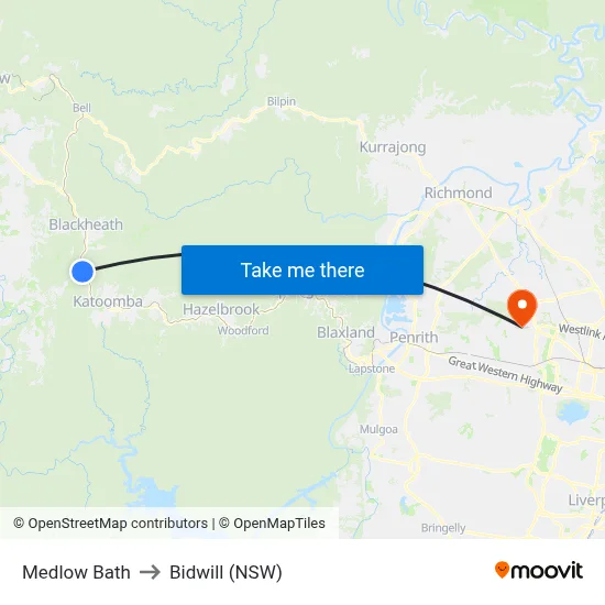 Medlow Bath to Bidwill (NSW) map