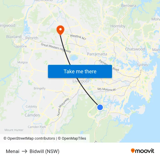Menai to Bidwill (NSW) map