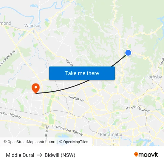 Middle Dural to Bidwill (NSW) map