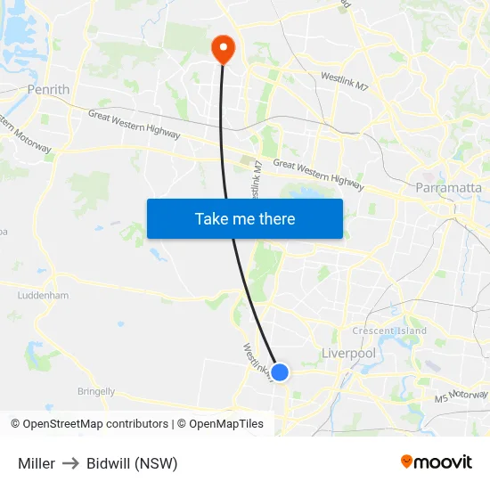 Miller to Bidwill (NSW) map