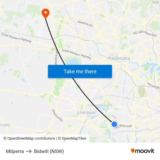 Milperra to Bidwill (NSW) map