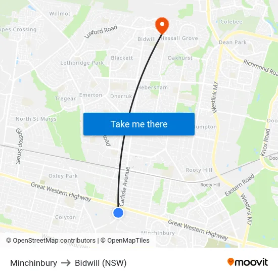 Minchinbury to Bidwill (NSW) map