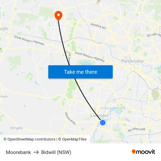 Moorebank to Bidwill (NSW) map