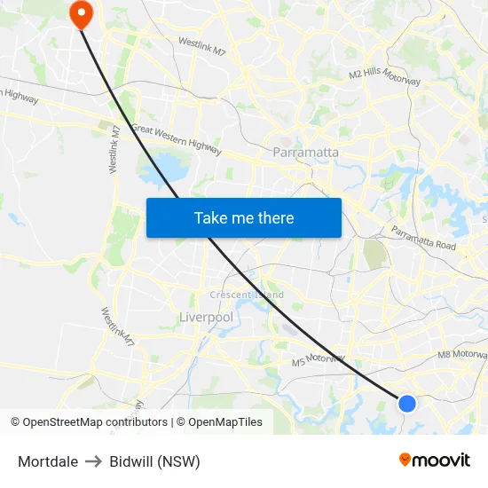 Mortdale to Bidwill (NSW) map