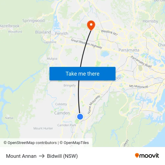 Mount Annan to Bidwill (NSW) map