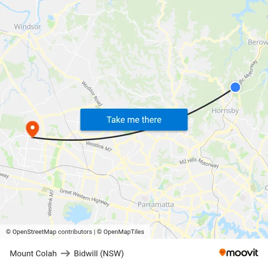 Mount Colah to Bidwill (NSW) map