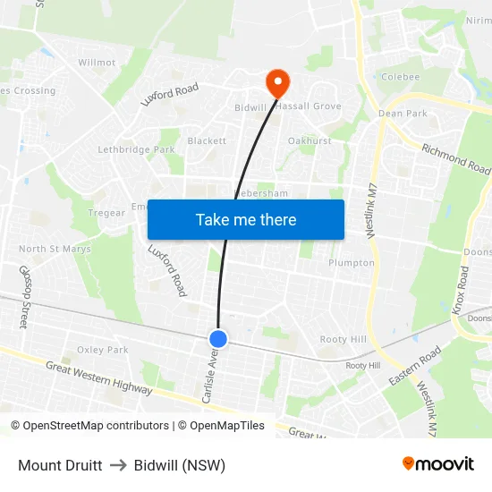 Mount Druitt to Bidwill (NSW) map