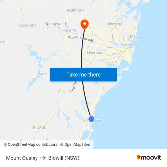Mount Ousley to Bidwill (NSW) map