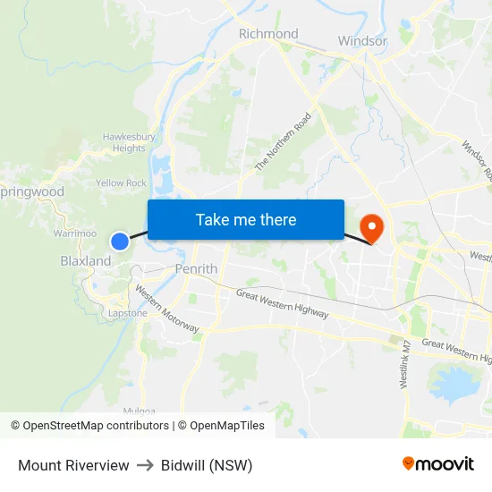 Mount Riverview to Bidwill (NSW) map