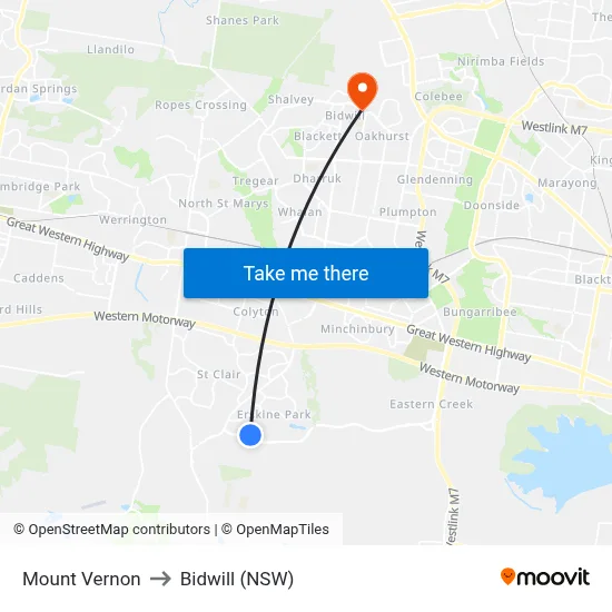 Mount Vernon to Bidwill (NSW) map