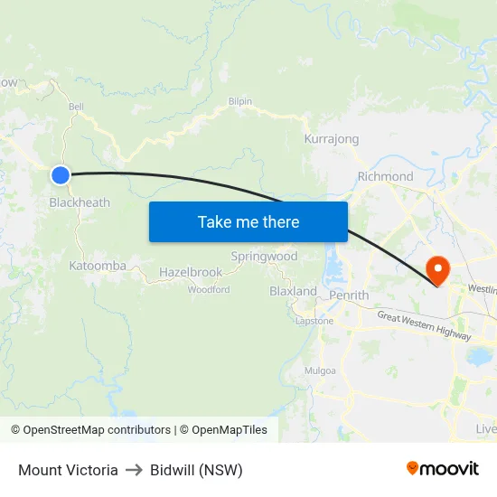 Mount Victoria to Bidwill (NSW) map