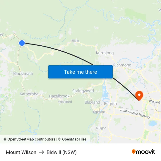 Mount Wilson to Bidwill (NSW) map