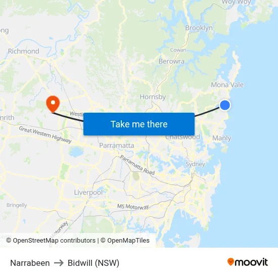 Narrabeen to Bidwill (NSW) map