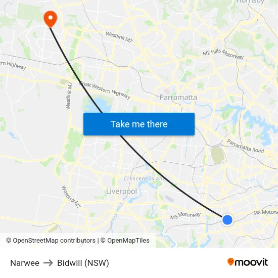 Narwee to Bidwill (NSW) map