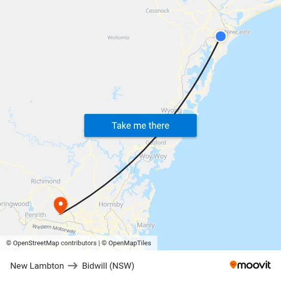 New Lambton to Bidwill (NSW) map