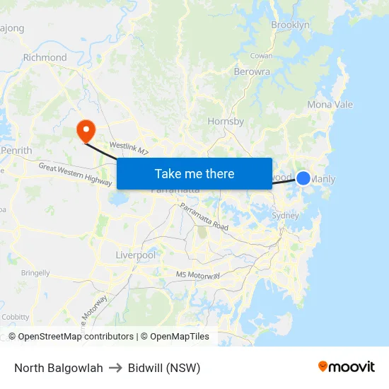 North Balgowlah to Bidwill (NSW) map