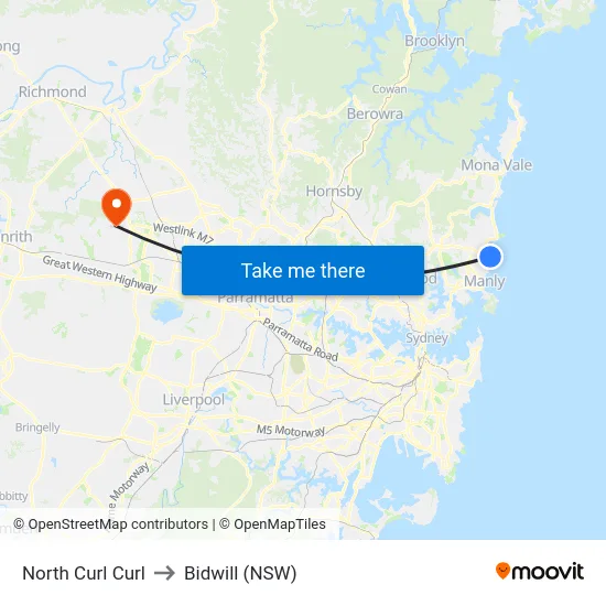 North Curl Curl to Bidwill (NSW) map