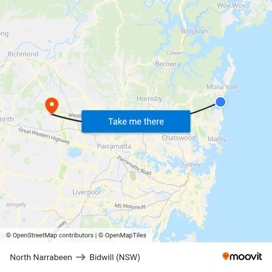 North Narrabeen to Bidwill (NSW) map