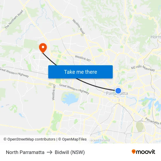 North Parramatta to Bidwill (NSW) map