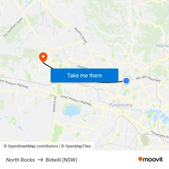 North Rocks to Bidwill (NSW) map