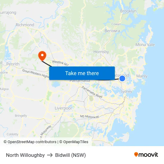 North Willoughby to Bidwill (NSW) map