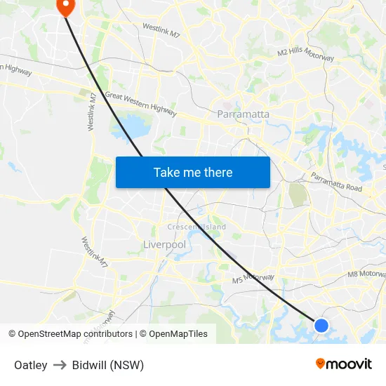 Oatley to Bidwill (NSW) map