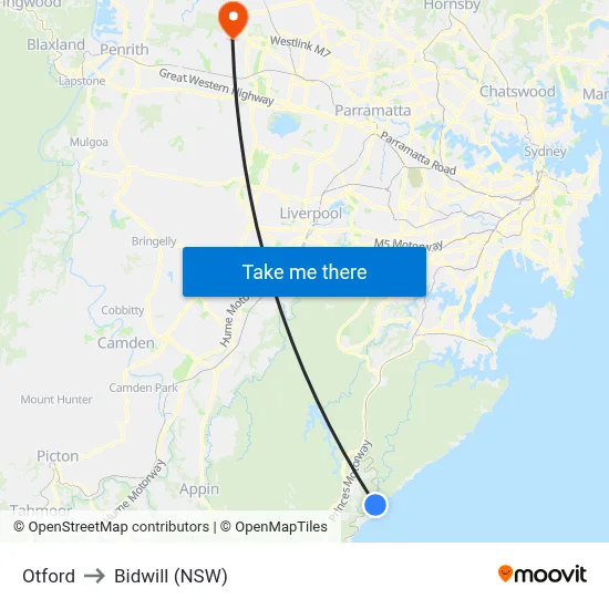Otford to Bidwill (NSW) map