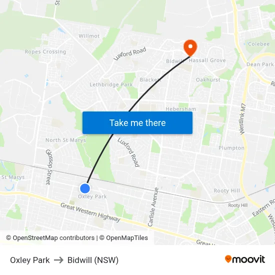 Oxley Park to Bidwill (NSW) map