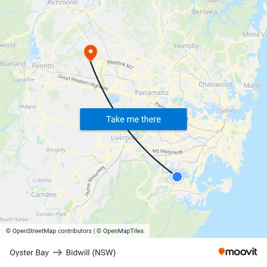 Oyster Bay to Bidwill (NSW) map