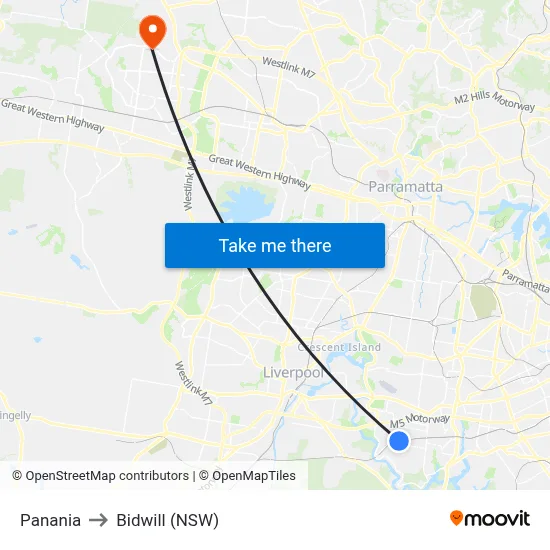 Panania to Bidwill (NSW) map