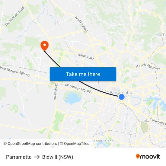 Parramatta to Bidwill (NSW) map