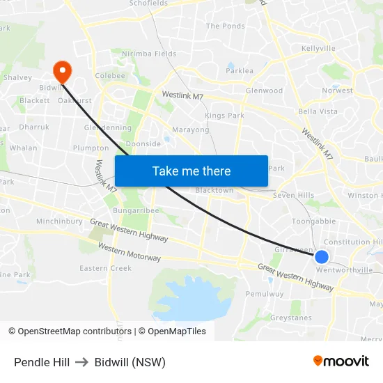 Pendle Hill to Bidwill (NSW) map