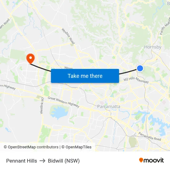 Pennant Hills to Bidwill (NSW) map