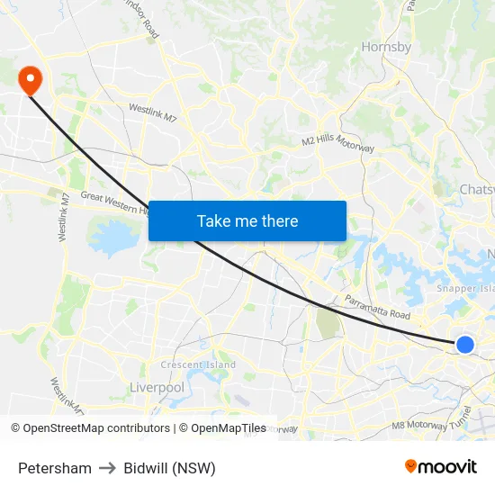Petersham to Bidwill (NSW) map