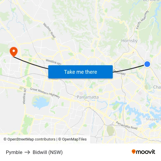 Pymble to Bidwill (NSW) map