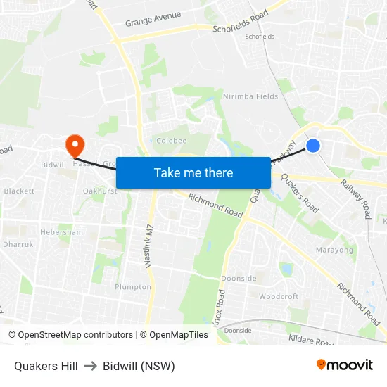 Quakers Hill to Bidwill (NSW) map