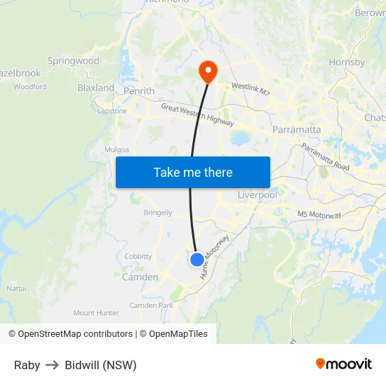 Raby to Bidwill (NSW) map