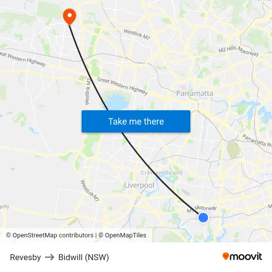 Revesby to Bidwill (NSW) map