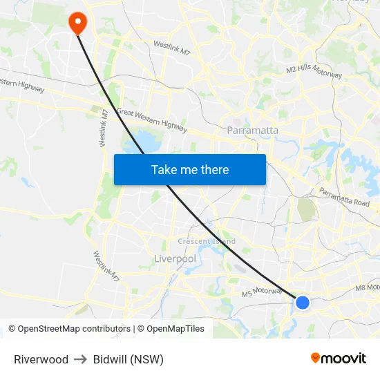 Riverwood to Bidwill (NSW) map