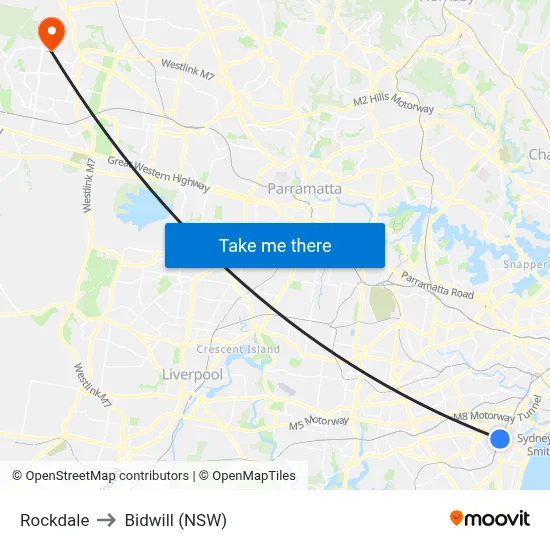 Rockdale to Bidwill (NSW) map
