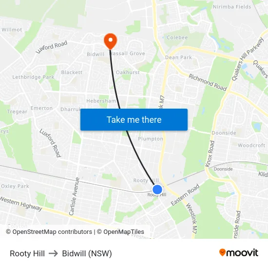 Rooty Hill to Bidwill (NSW) map