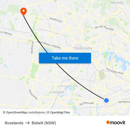 Roselands to Bidwill (NSW) map