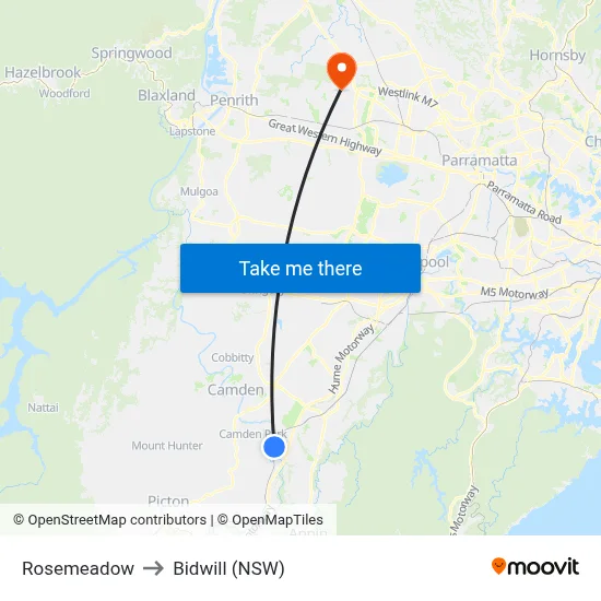 Rosemeadow to Bidwill (NSW) map